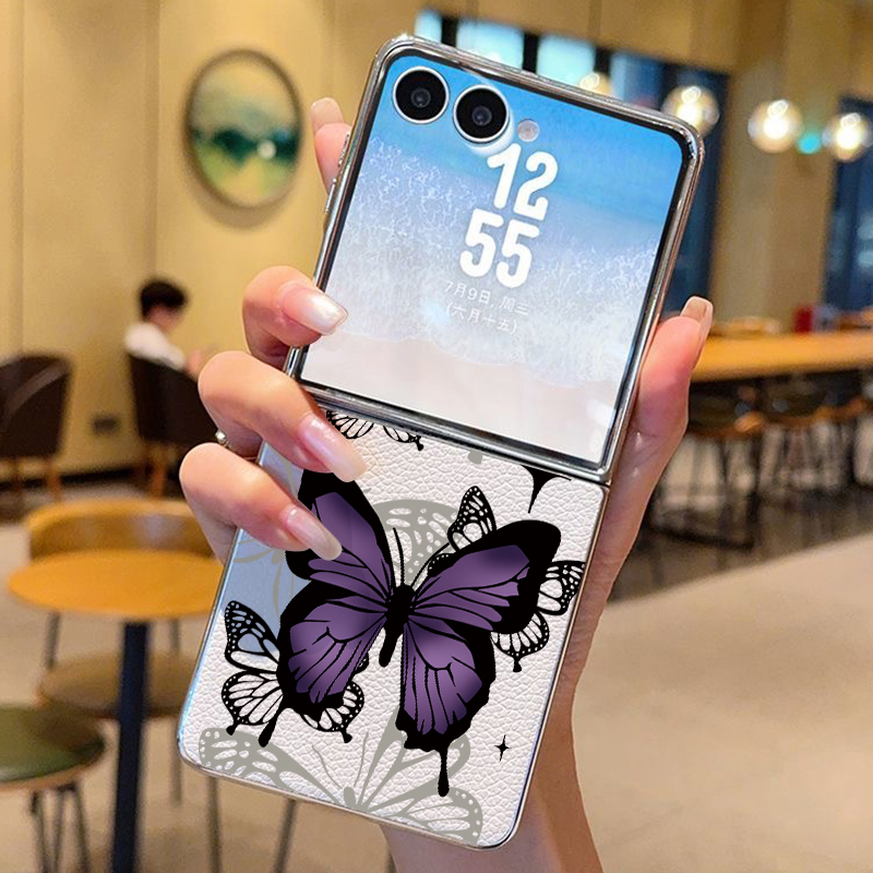 Flip Leather Case - Purple Butterfly PU Leather Phone Case