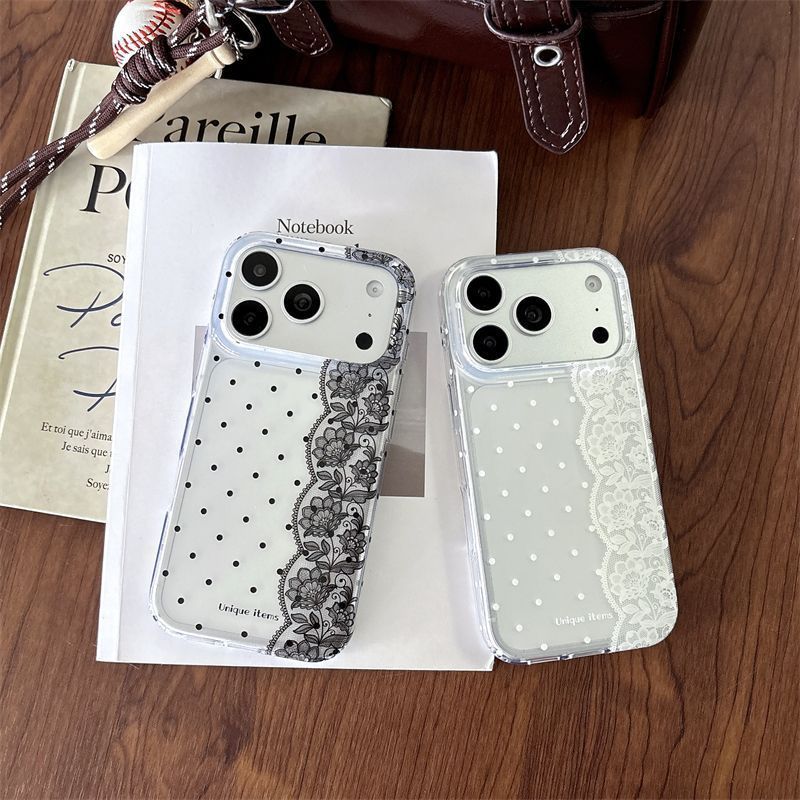 Phone Cases Polka Dot - Ins Polka Dots Lace White Black