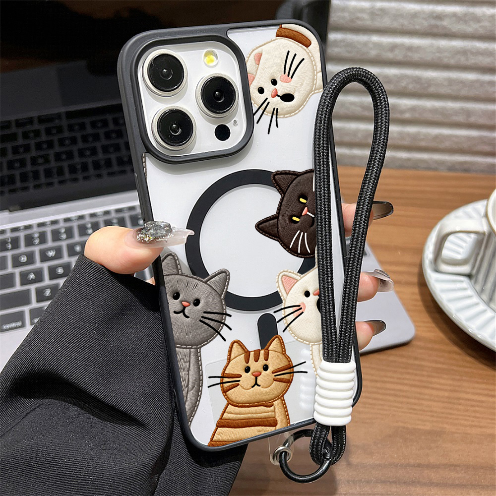 Apple Iphone 15 Pro Max - Cute Faux Embroidery Cat Phone Case