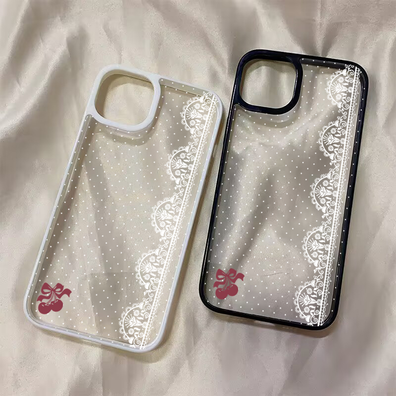 Cute Cherry Bow White Lace Pol - Phone Cases Polka Dot review and price